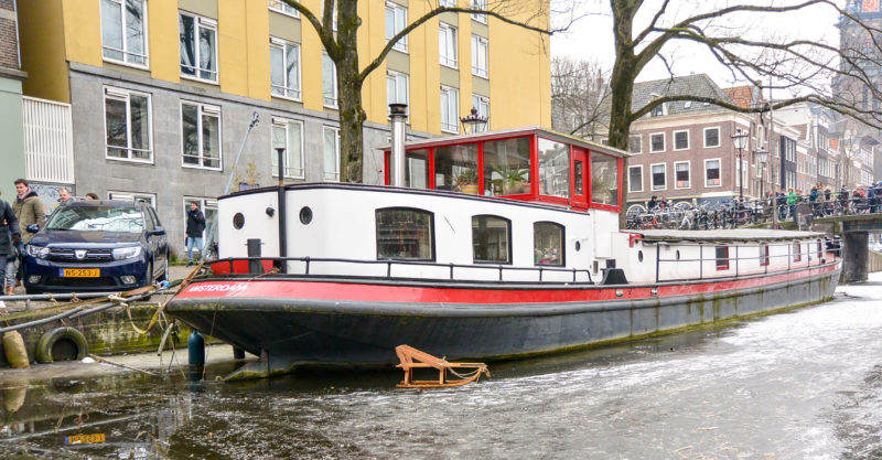 Sled on a frozen Amsterdam canal