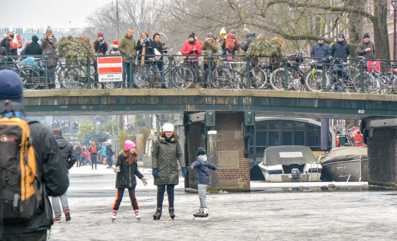 Family ice skating in Amsterdam