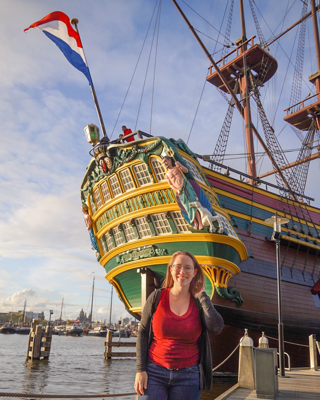 Jessica at the replica ship in Amsterdam